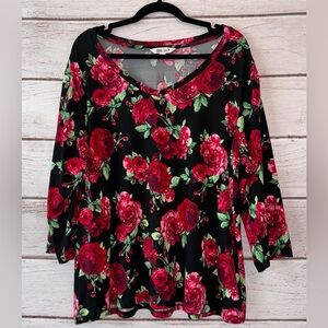 The Pioneer Woman Floral Long Sleeve Top - Black and Red Size XXL Office Church